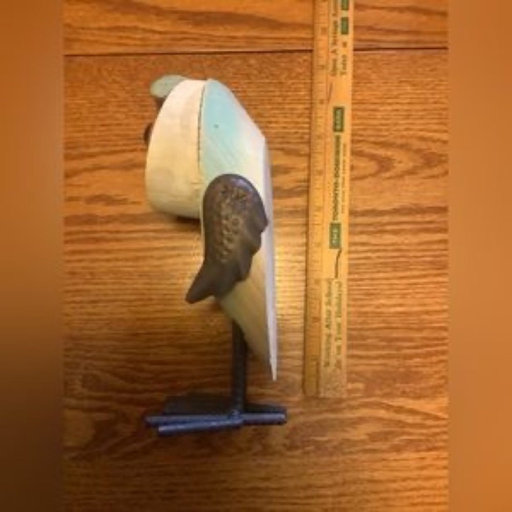 Handcrafted Wooden Owl Figurine - Blue & Cream Decorative Accent - Picture 4 of 5
